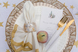 White Linen/Cotton Napkin with Gold Scalloped Embroidered Edge