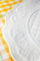 Embroidered Quilted Cotton Round Placemat (White)