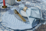 Embroidered Quilted Cotton Round Placemat (Blue)