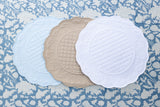 Embroidered Quilted Cotton Round Placemat (Blue)