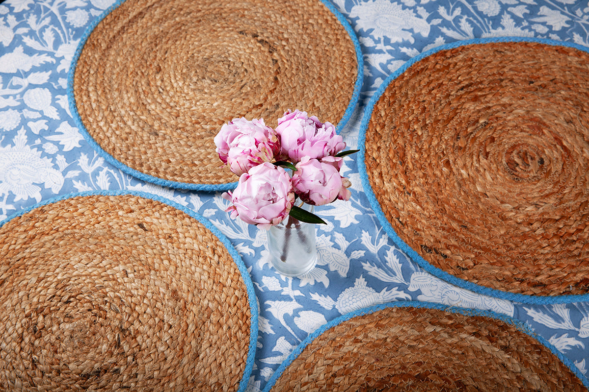 Jute Placemat with Light Blue Border Bundle Placemats Ireland The