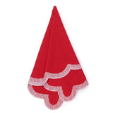 Red Linen/Cotton Napkin with White Scallop Embroidered Edge (4)