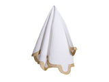 White Linen/Cotton Napkin with Gold Scalloped Embroidered Edge