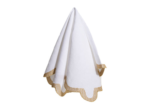 White Linen/Cotton Napkin with Gold Scalloped Embroidered Edge