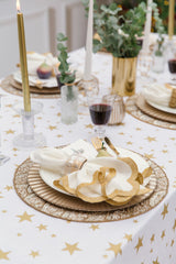 White Cotton Tablecloth with Gold Stars