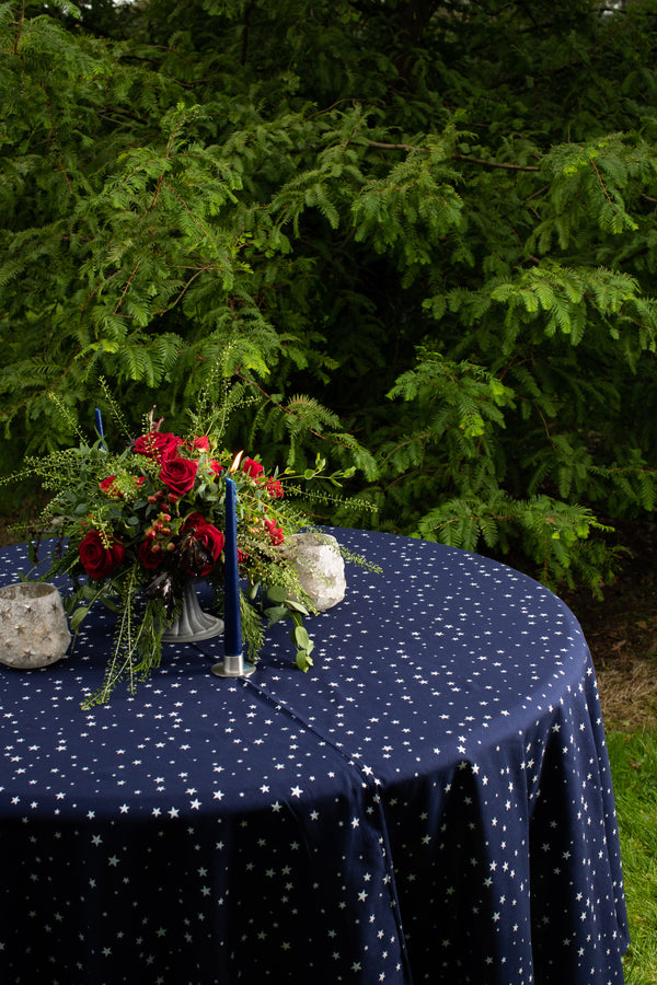 Navy Tablecloth with Silver Stars
