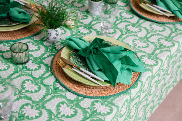 Green Floral Jaipur Tablecloth