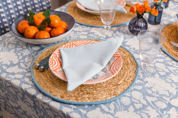 Jute Placemat with Light Blue Border