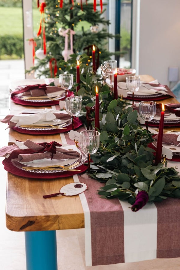 Burgundy Stripe Cotton Table Runner