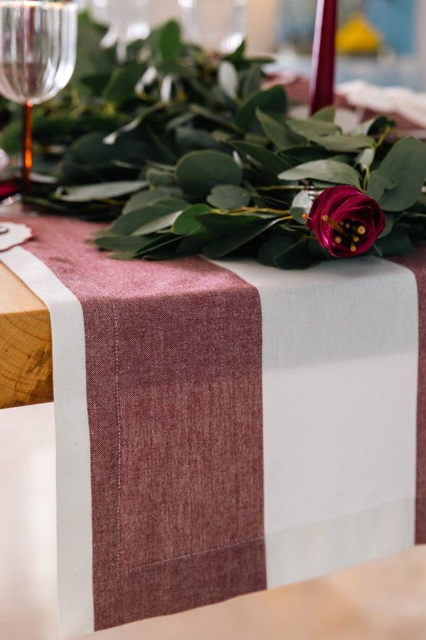 Burgundy Stripe Cotton Table Runner