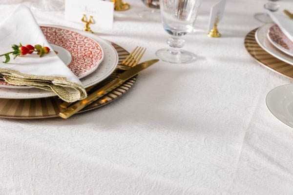 White Floral Jacquard Cotton Tablecloth