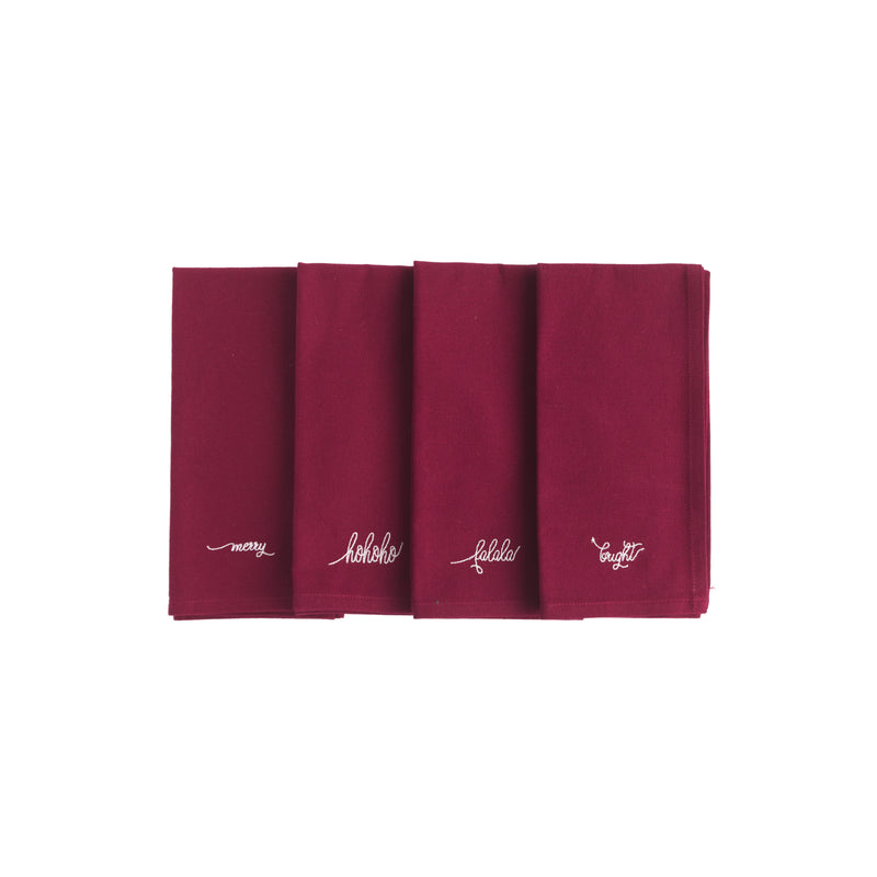 Embroidered Christmas Cotton Napkins - Set of Four