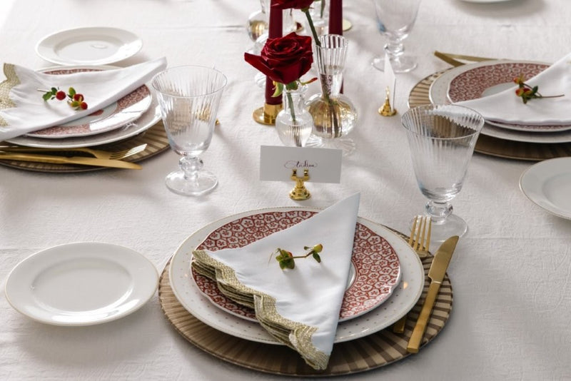 White Floral Jacquard Cotton Tablecloth