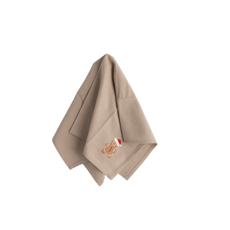 Embroidered Gingerbread Man Cotton Napkins - Set of Four