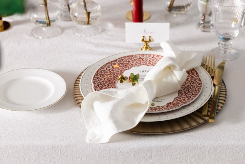 White Floral Jacquard Cotton Tablecloth