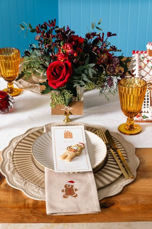 Embroidered Gingerbread Man Cotton Napkins - Set of Four