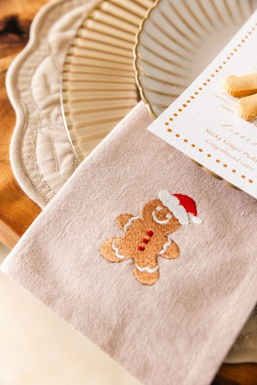 Embroidered Gingerbread Man Cotton Napkins - Set of Four