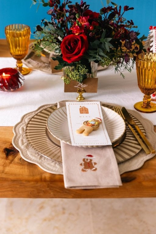 Embroidered Gingerbread Man Cotton Napkins - Set of Four