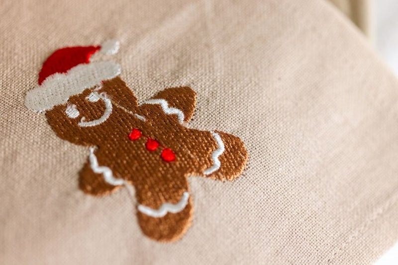 Embroidered Gingerbread Man Cotton Napkins - Set of Four