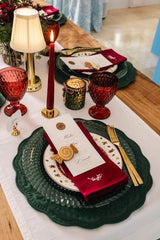 Embroidered Quilted Cotton Round Placemat (Forest Green)