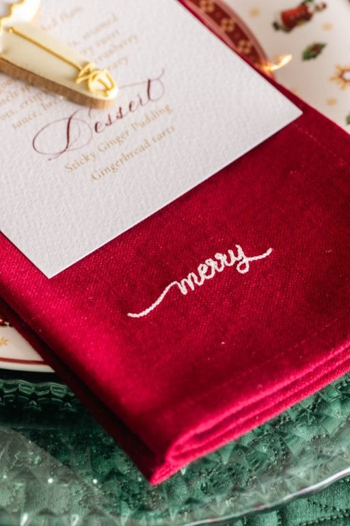 Embroidered Christmas Cotton Napkins - Set of Four