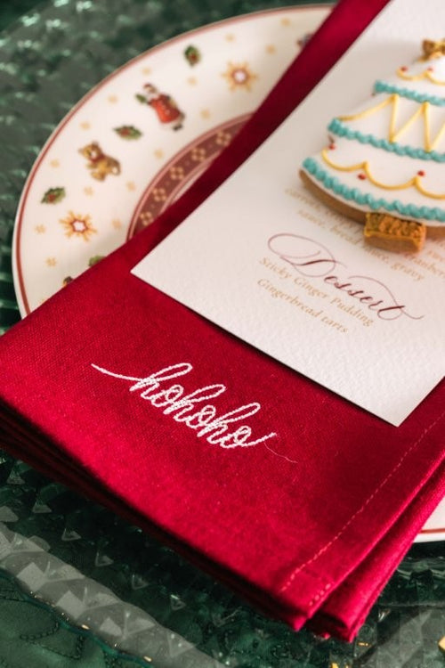 Embroidered Christmas Cotton Napkins - Set of Four