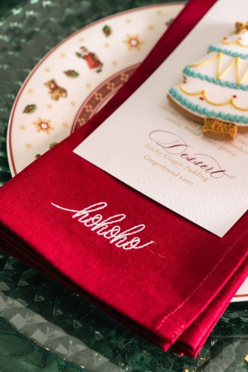 Embroidered Christmas Cotton Napkins - Set of Four