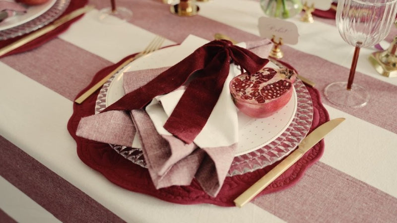 Burgundy Stripe Cotton Tablecloth