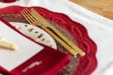 Embroidered Quilted Cotton Round Placemat (Burgundy)
