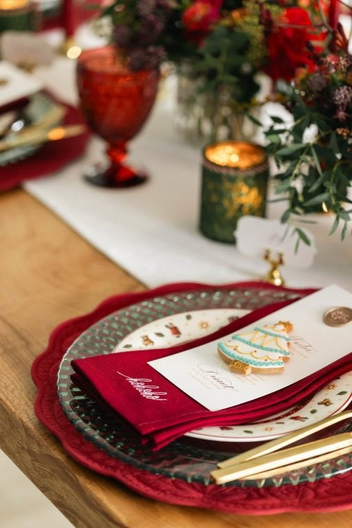 Embroidered Christmas Cotton Napkins - Set of Four