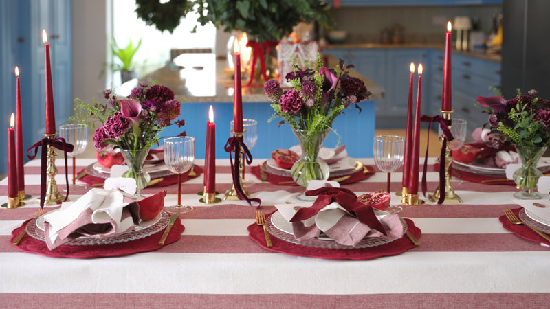 Burgundy Stripe Cotton Tablecloth