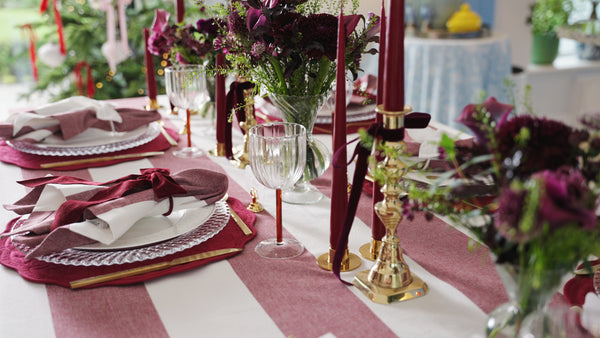 Burgundy Stripe Cotton Tablecloth