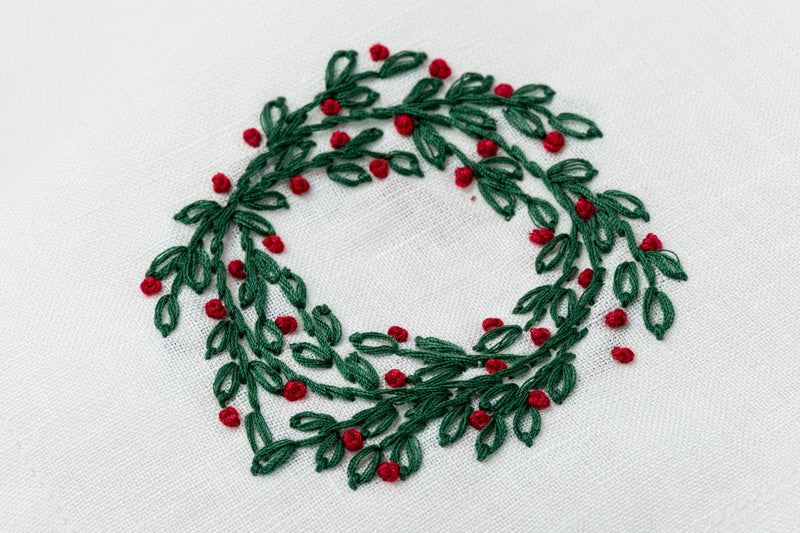 Holly Hand Embroidered Linen Napkin