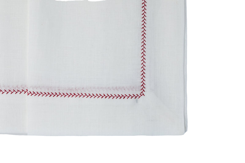 Festive White Linen Placemat with Red Bird Claw Design