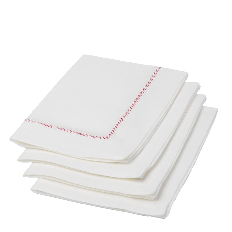 Festive White Linen Placemat with Red Bird Claw Design