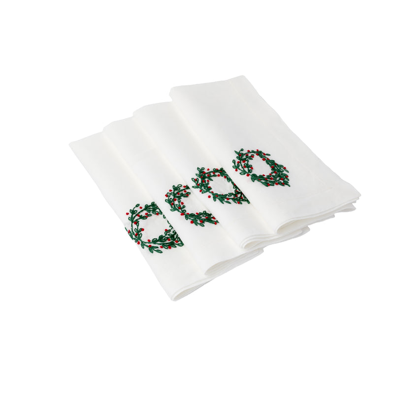 Holly Hand Embroidered Linen Napkin