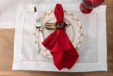 Festive White Linen Placemat with Red Bird Claw Design