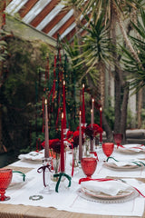 Festive White Linen Placemat with Red Bird Claw Design