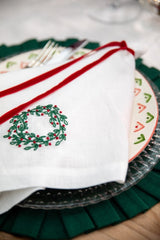 Holly Hand Embroidered Linen Napkin