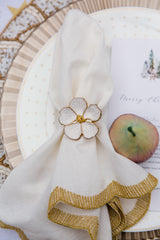 White Linen/Cotton Napkin with Gold Scalloped Embroidered Edge
