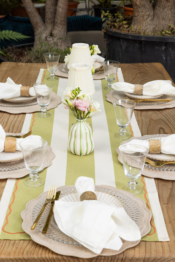 Moss Green Striped Table Runner