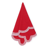 Red Linen/Cotton Napkin with White Scallop Embroidered Edge