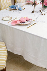 White Floral Jacquard Linen/Cotton Tablecloth
