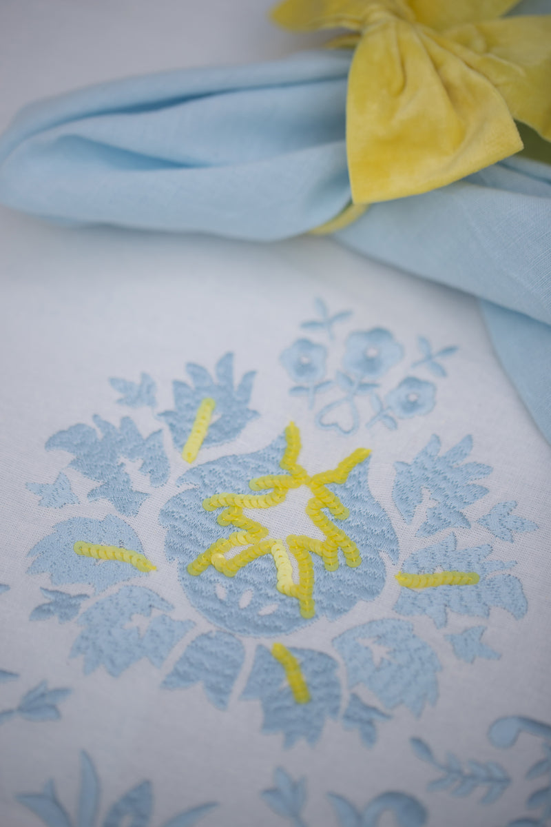 Blue Floral Embroidered Table Runner