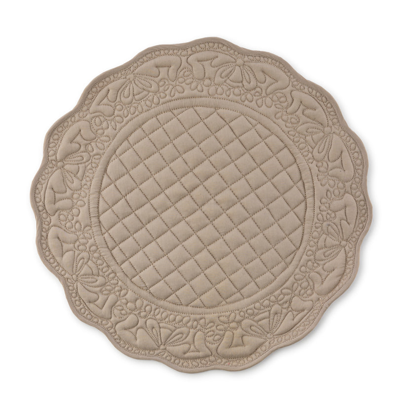 Embroidered Quilted Cotton Round Placemat (Taupe)